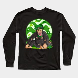 Chimpanzee St Patricks Day Irish Leprechaun Long Sleeve T-Shirt